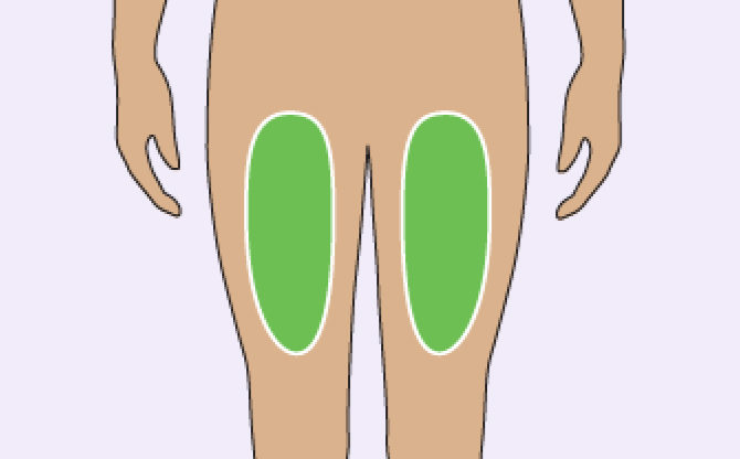 Diagram showing area for TRYNGOLZA injection: thigh