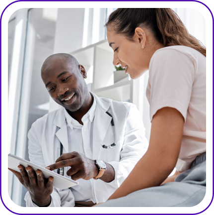 Actor portrayal of a doctor speaking to a patient